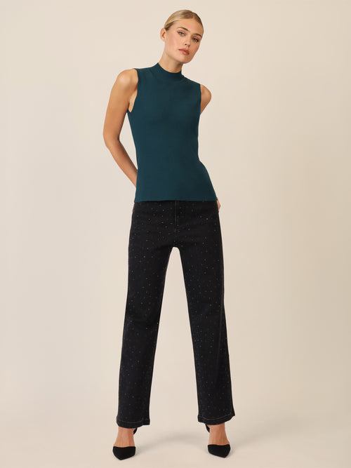 APART Stricktop mit Stehkragen und Ärmellos-Design | dunkelgrün image 1