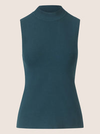 APART Stricktop mit Stehkragen und Ärmellos-Design | dunkelgrün