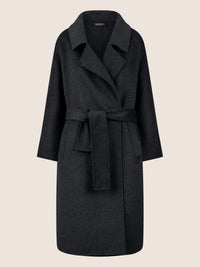 APART Wollmantel mit Bindegürtel und Reverskragen | schwarz
