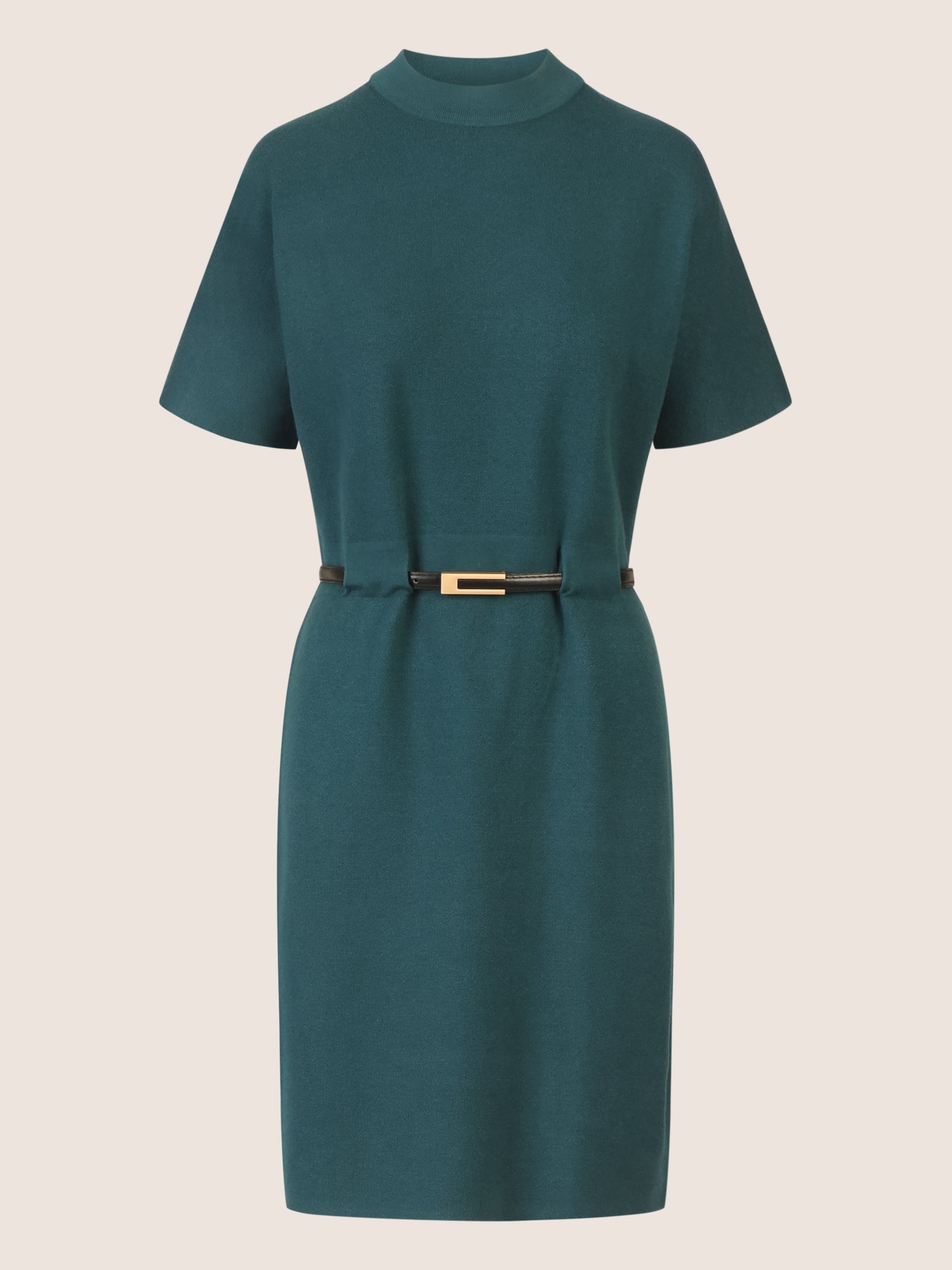 APART Strickkleid mit Gürtel und Stehkragen | dunkelgrün