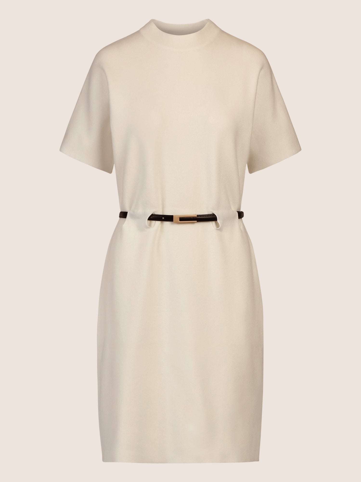 APART Strickkleid mit Gürtel und Stehkragen | creme
