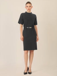 APART Strickkleid mit Gürtel und Stehkragen | schwarz