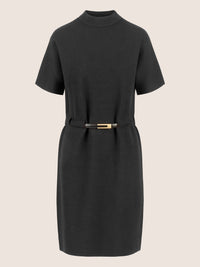 APART Strickkleid mit Gürtel und Stehkragen | schwarz