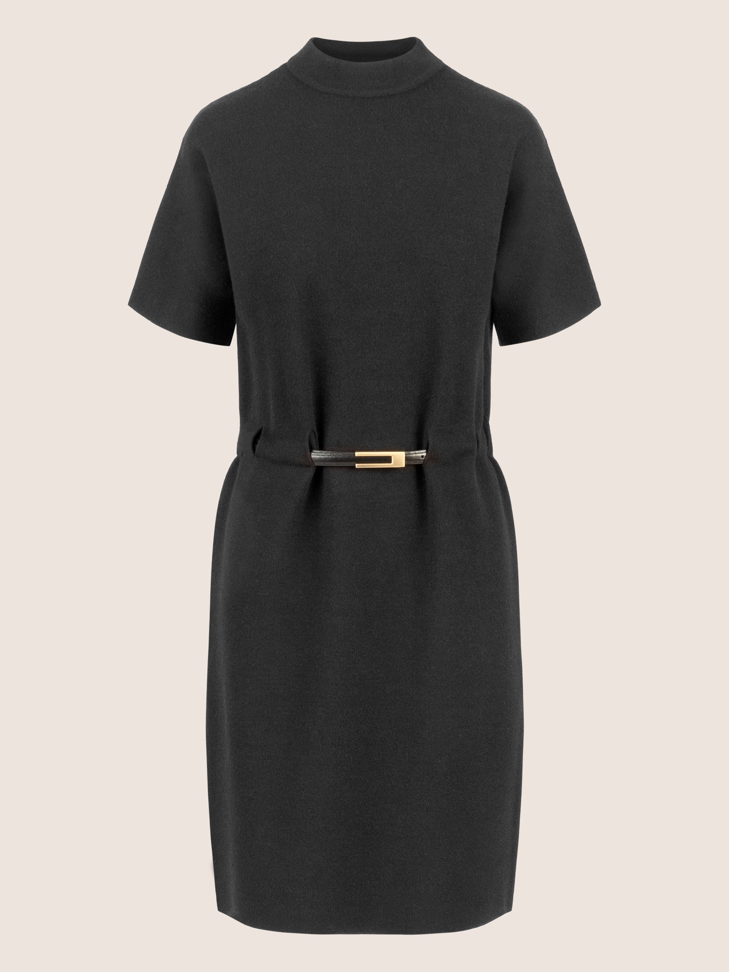 APART Strickkleid mit Gürtel und Stehkragen | schwarz