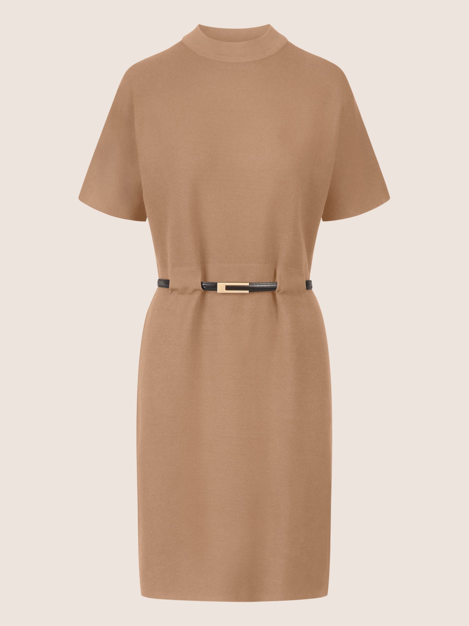 APART Strickkleid mit Gürtel und Stehkragen | camel