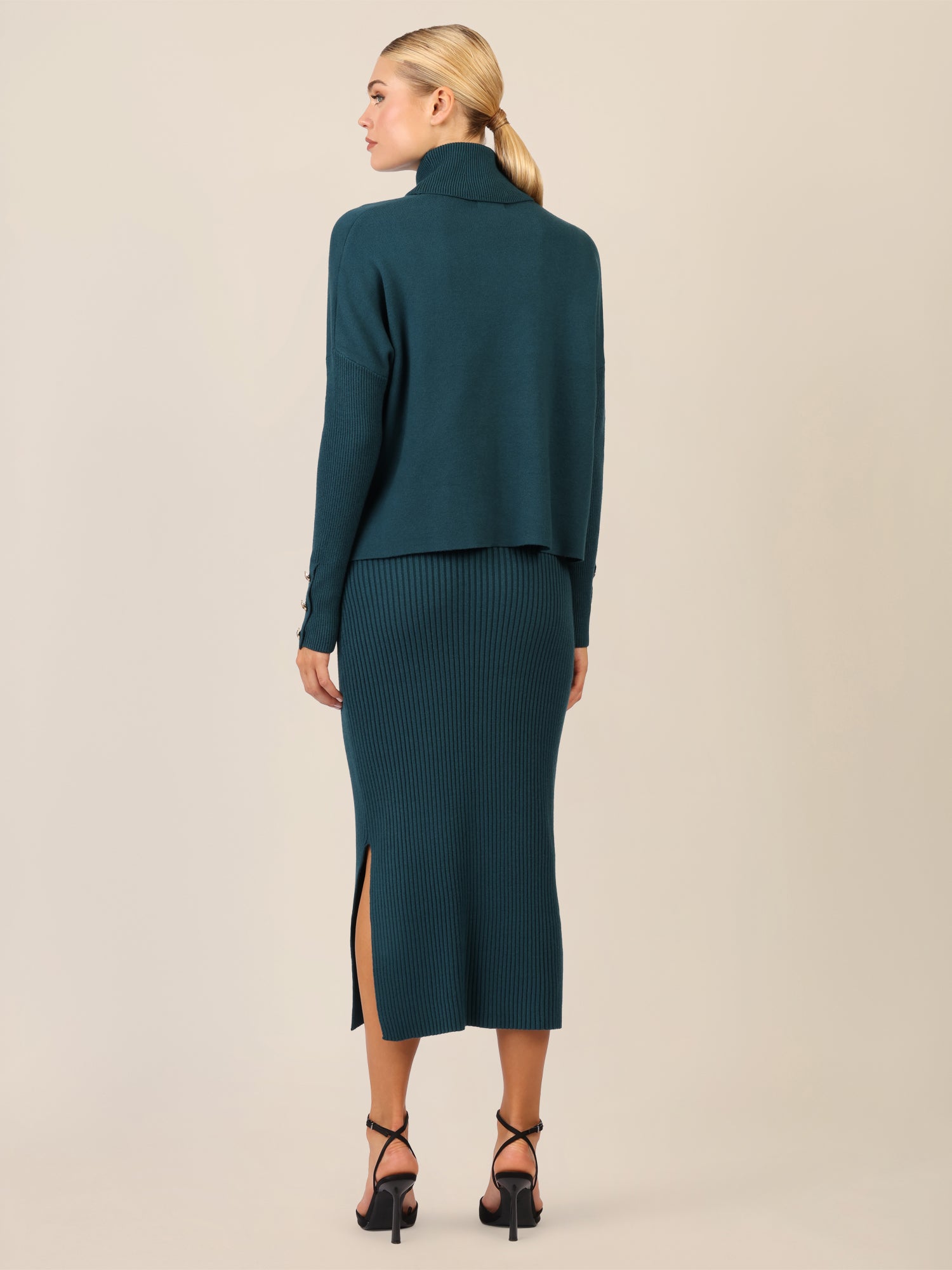 APART Rippenstrickrock in Midi Länge | dunkelgrün