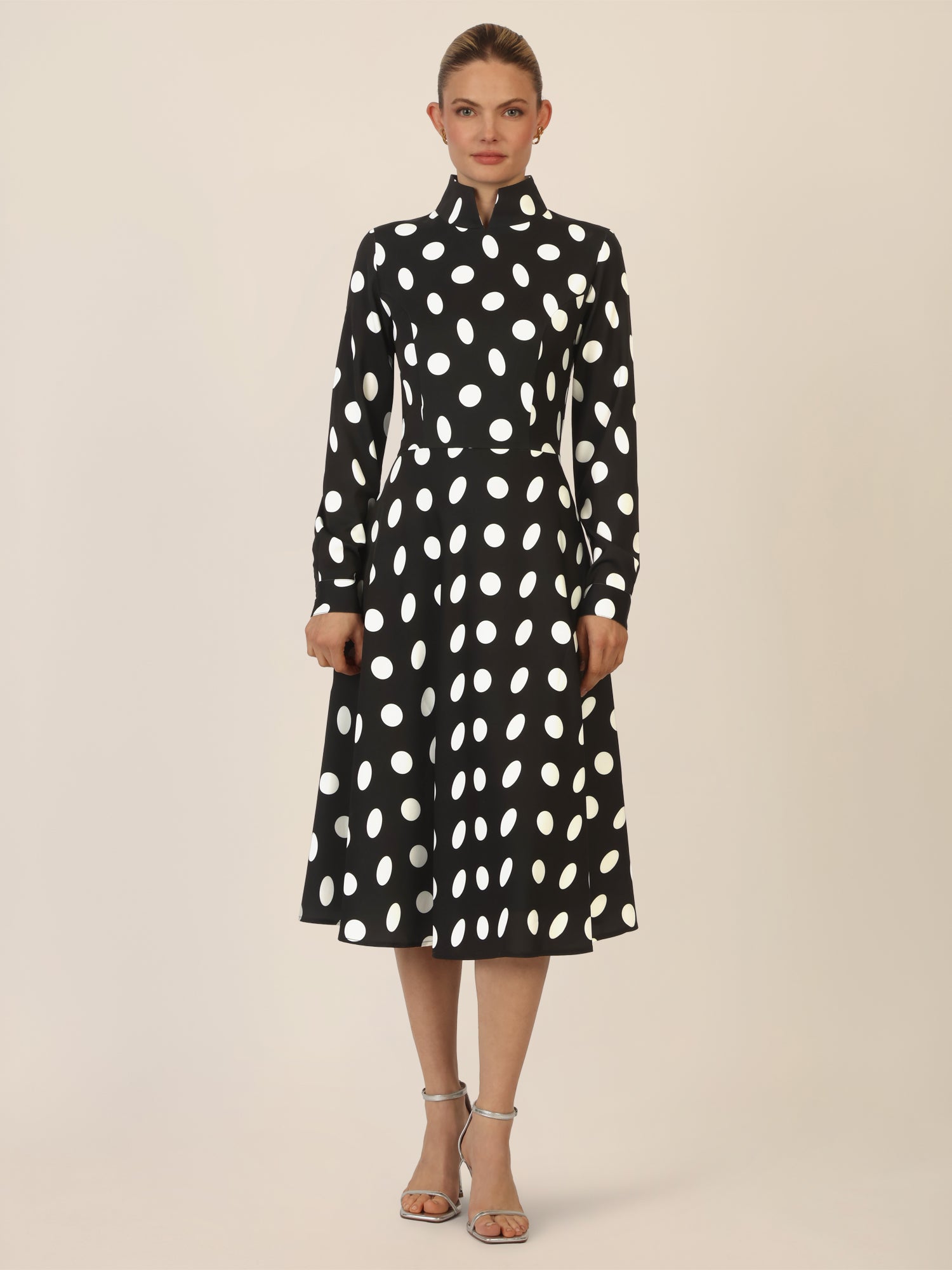 APART Kleid mit Stehkragen und Polka-Dots | schwarz-creme