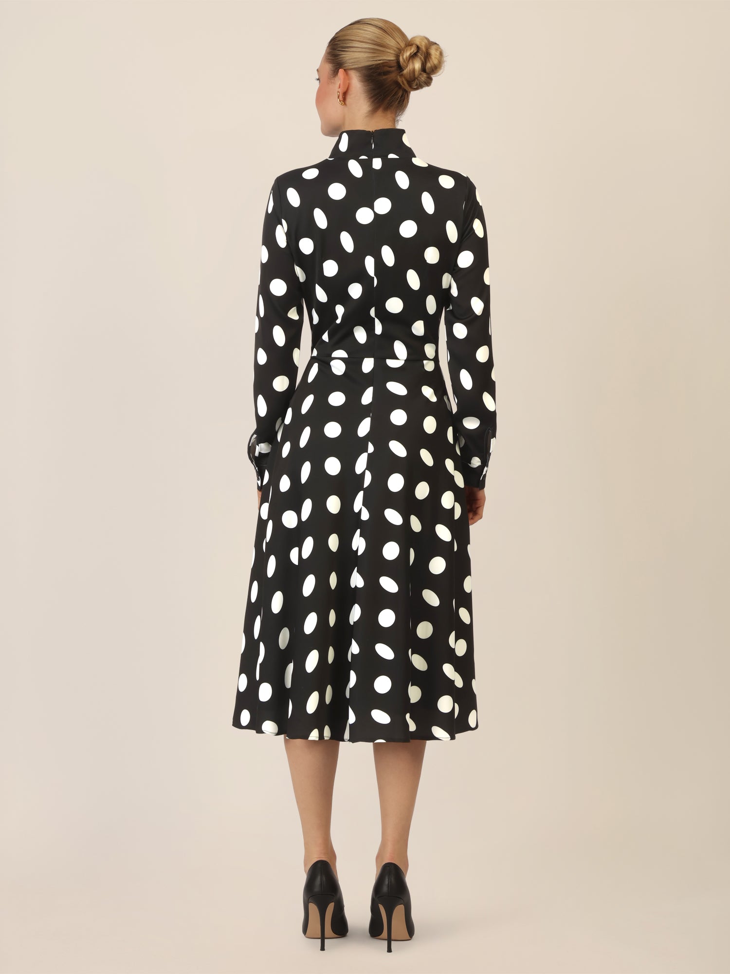 APART Kleid mit Stehkragen und Polka-Dots | schwarz-creme