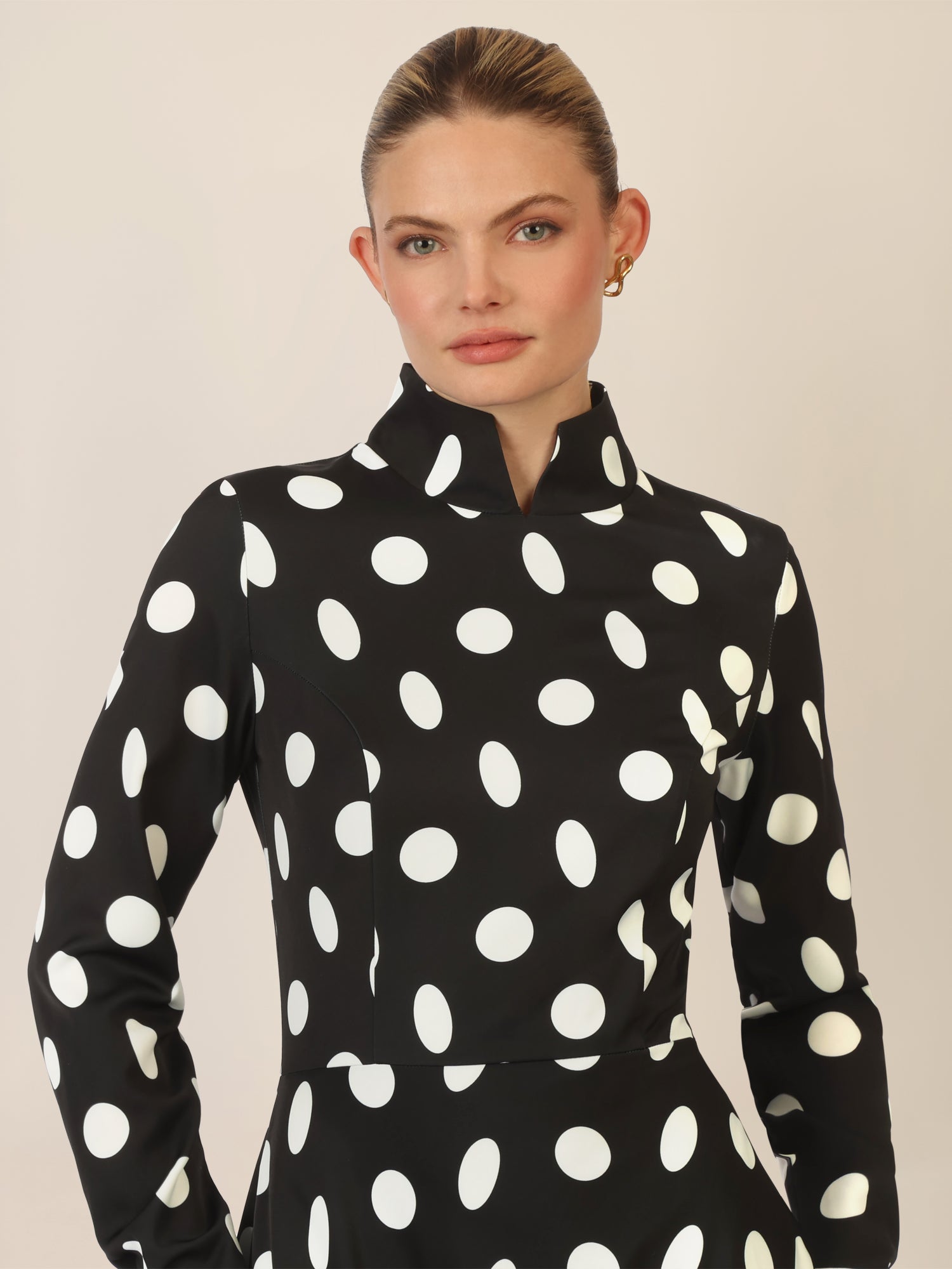 APART Kleid mit Stehkragen und Polka-Dots | schwarz-creme