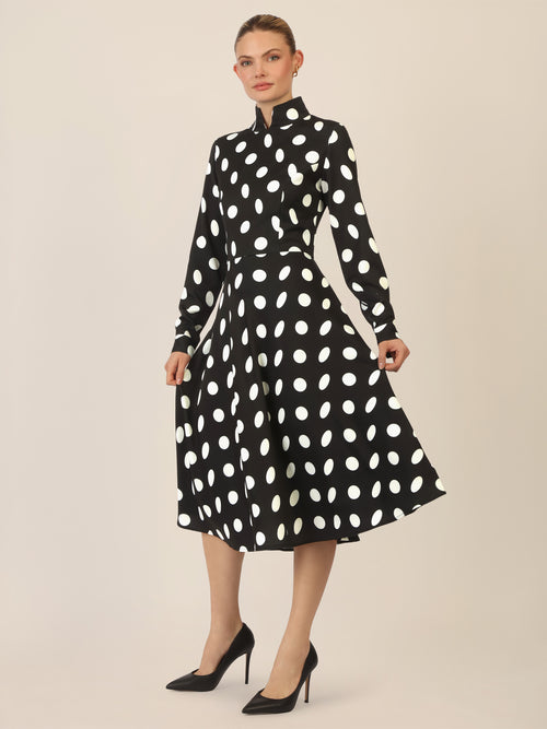 APART Kleid mit Stehkragen und Polka-Dots | schwarz-creme image 1
