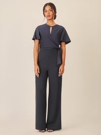 APART Overall im Materialmix aus Satin und mattschimmerndem Krepp | nachtblau