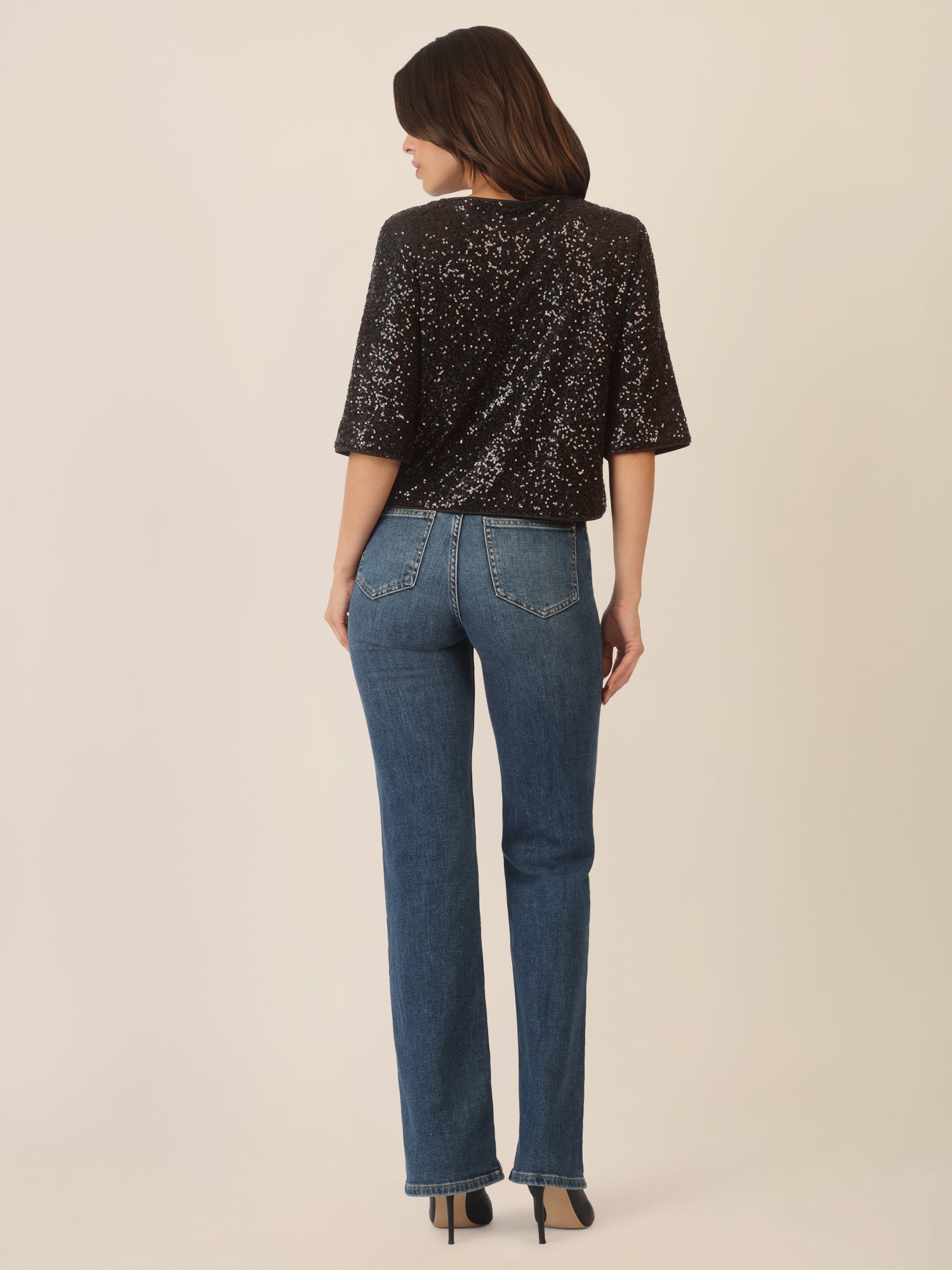 APART Paillettenshirt mit Halbarm | schwarz