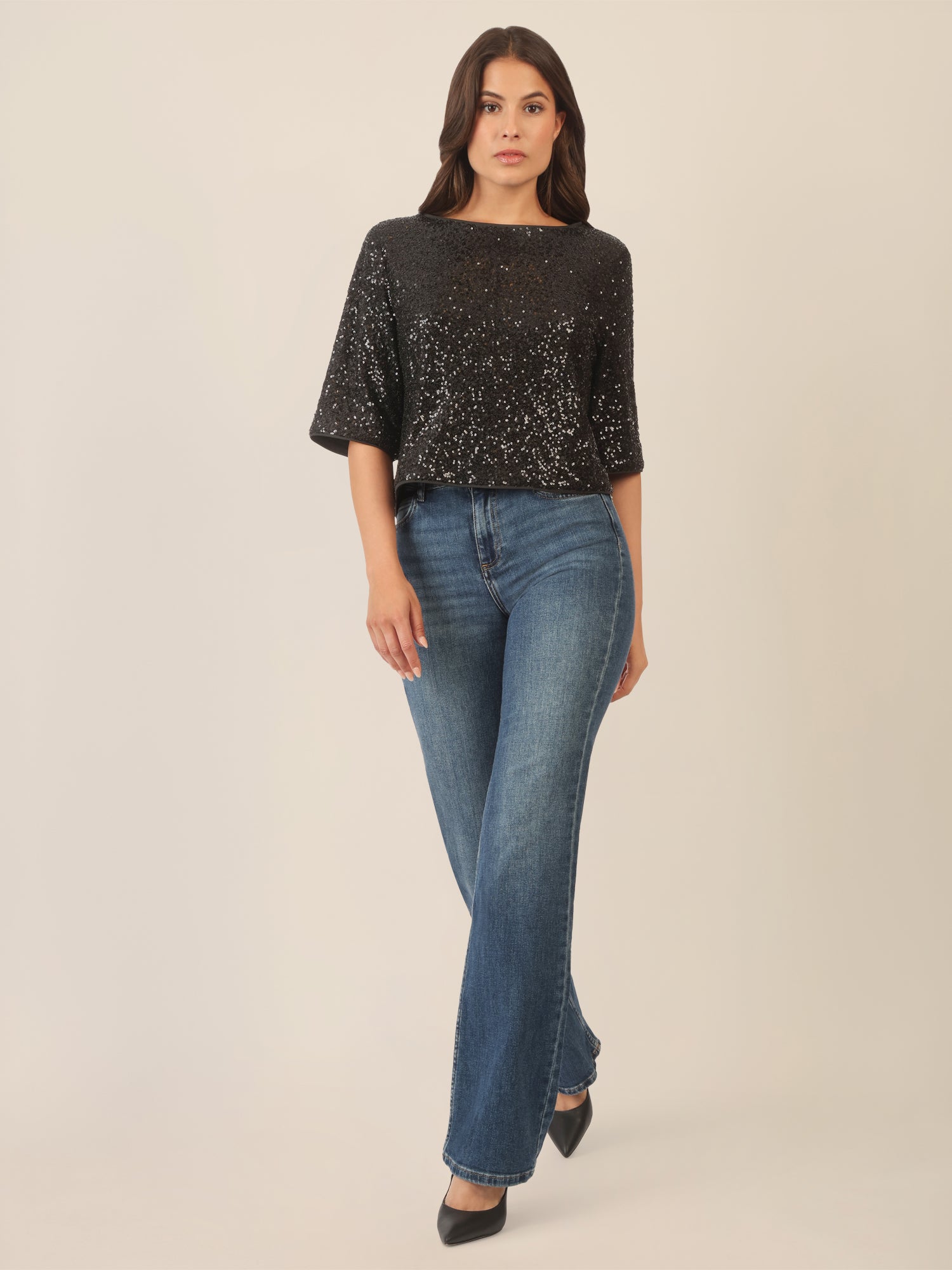 APART Paillettenshirt mit Halbarm | schwarz