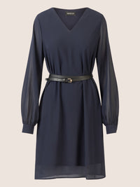 APART Chiffonkleid mit Gürtel und V-Ausschnitt | nachtblau