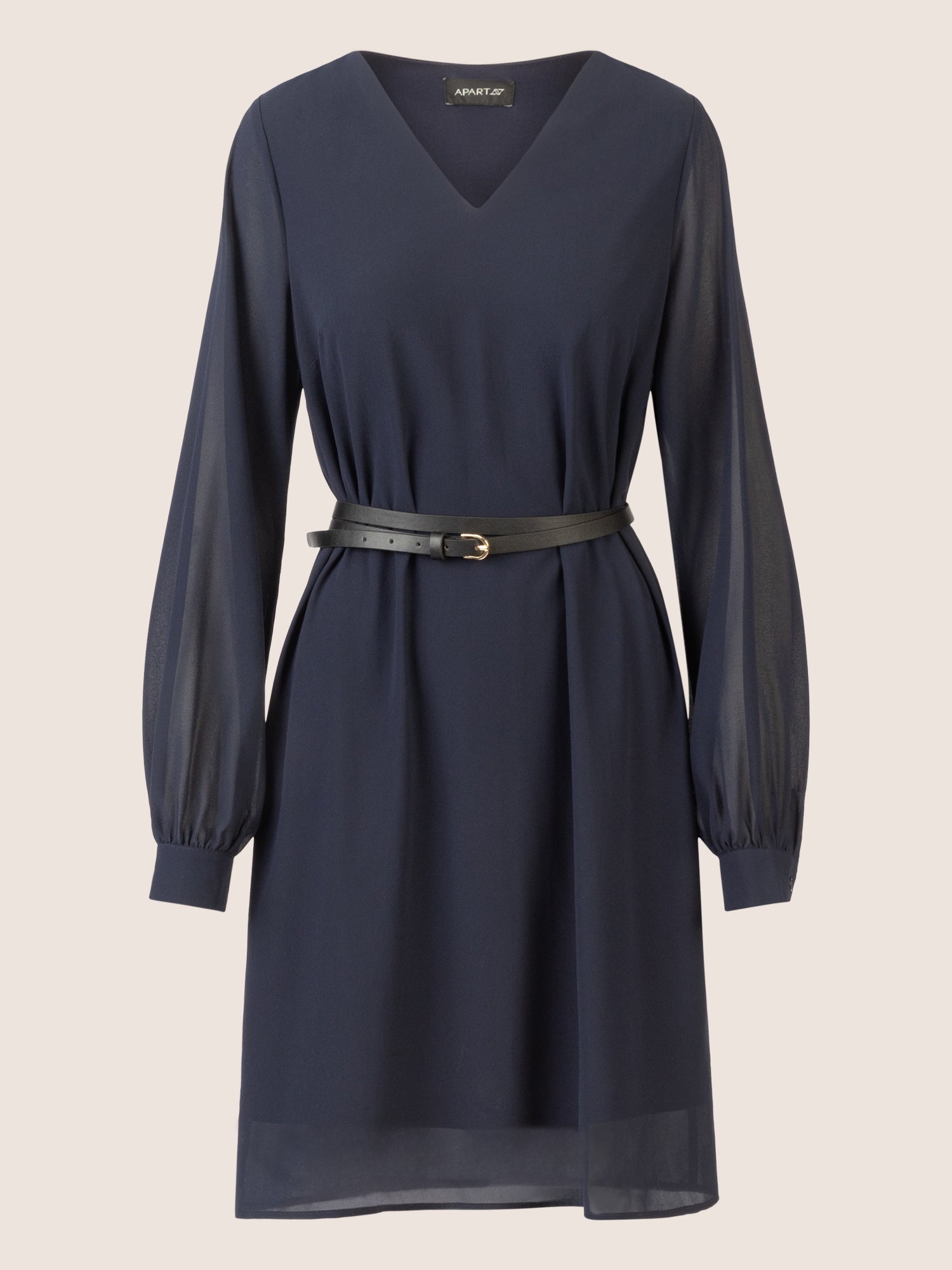 APART Chiffonkleid mit Gürtel und V-Ausschnitt | nachtblau