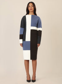APART Colorblocking Strickkleid mit grafischem Blockmuster | nachtblau-multicolor