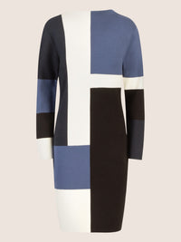 APART Colorblocking Strickkleid mit grafischem Blockmuster | nachtblau-multicolor
