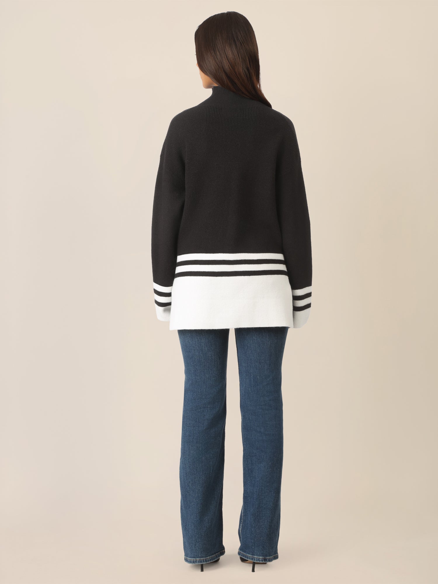 APART Oversized Pullover mit Kontraststreifen | schwarz-creme