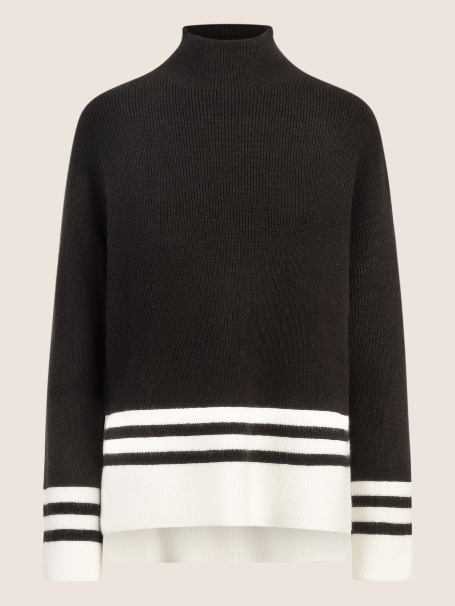 APART Oversized Pullover mit Kontraststreifen | schwarz-creme