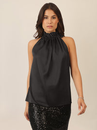 APART Satinblusentop aus einer mattglänzenden, elastischen Satin Ware | schwarz