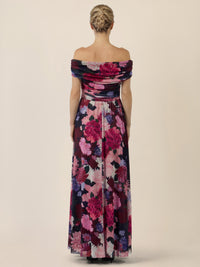 APART Schulterfreies Maxikleid mit floralem Print | weinrot-multicolor