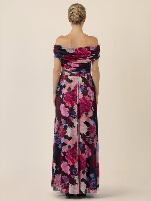 APART Schulterfreies Maxikleid mit floralem Print | weinrot-multicolor image 1