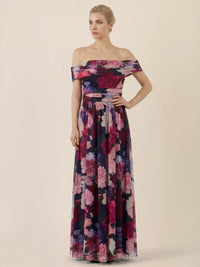 APART Schulterfreies Maxikleid mit floralem Print | weinrot-multicolor