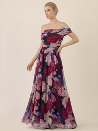 APART Schulterfreies Maxikleid mit floralem Print | weinrot-multicolor