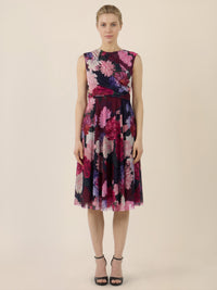 APART Ärmelloses Meshkleid mit Blumenprint und Drapierung | weinrot-multicolor