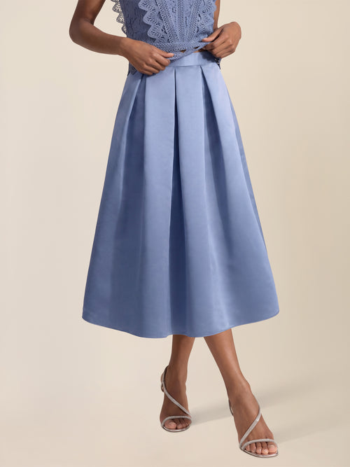 APART Eleganter Satinrock mit Glanz-Effekt | rauchblau image 1