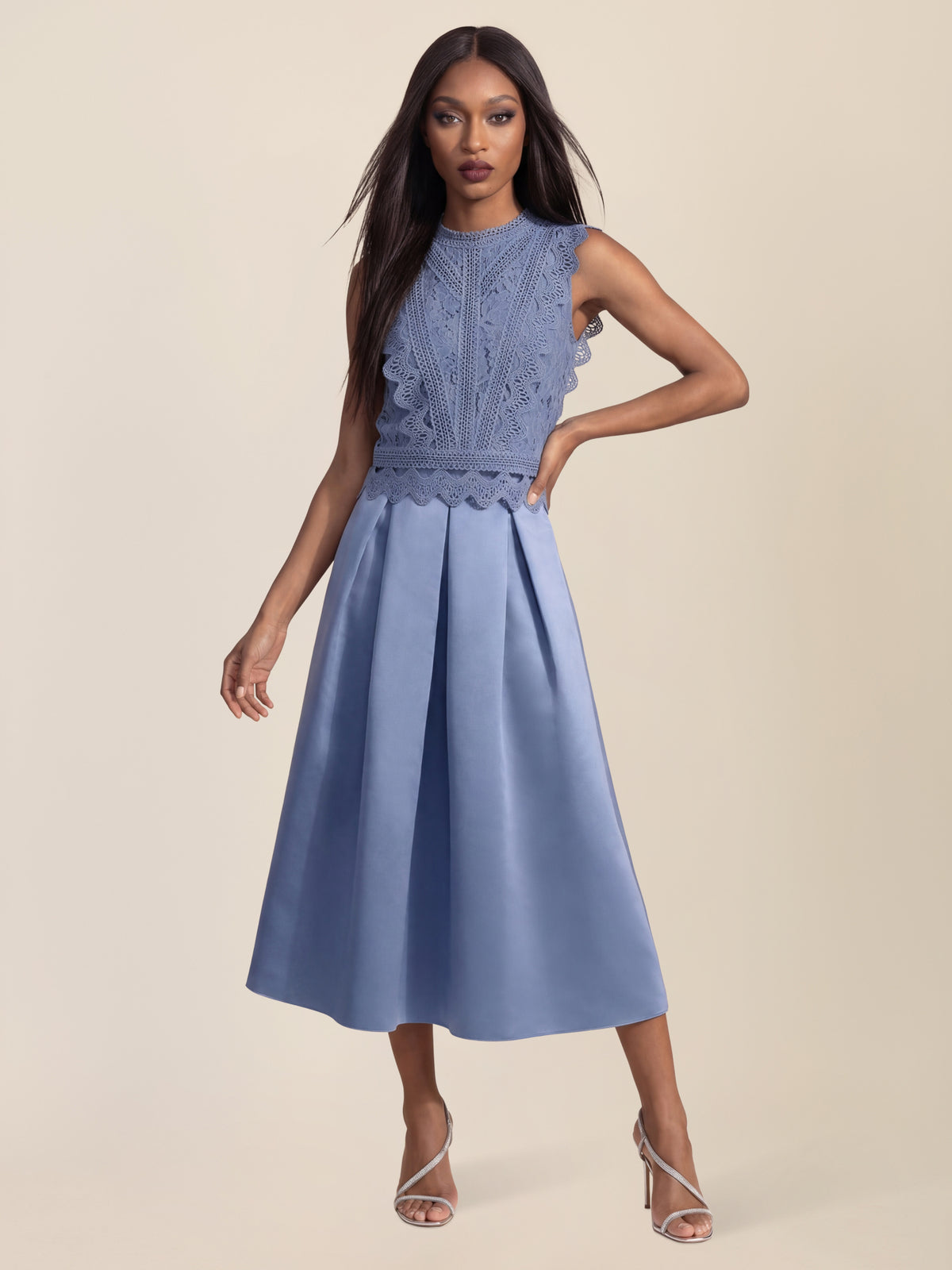 APART Eleganter Satinrock mit Glanz-Effekt | rauchblau