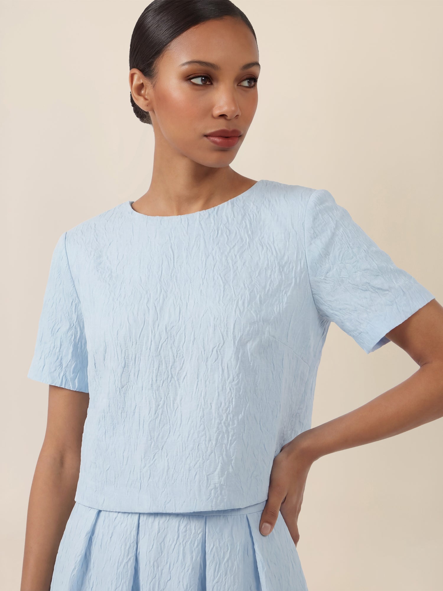 APART Kurzes Jacquard-Top mit Struktur | hellblau