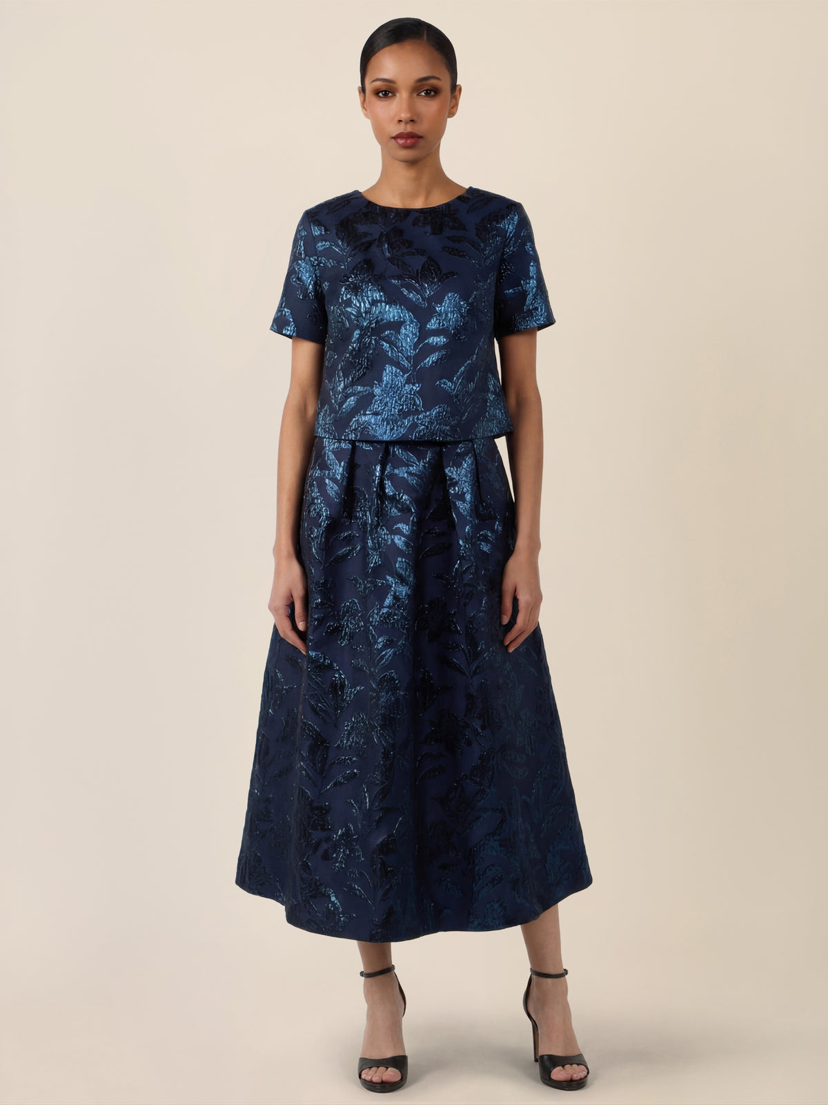 APART Jacquard-Top mit schimmerndem Strukturmotiv | nachtblau-metallic