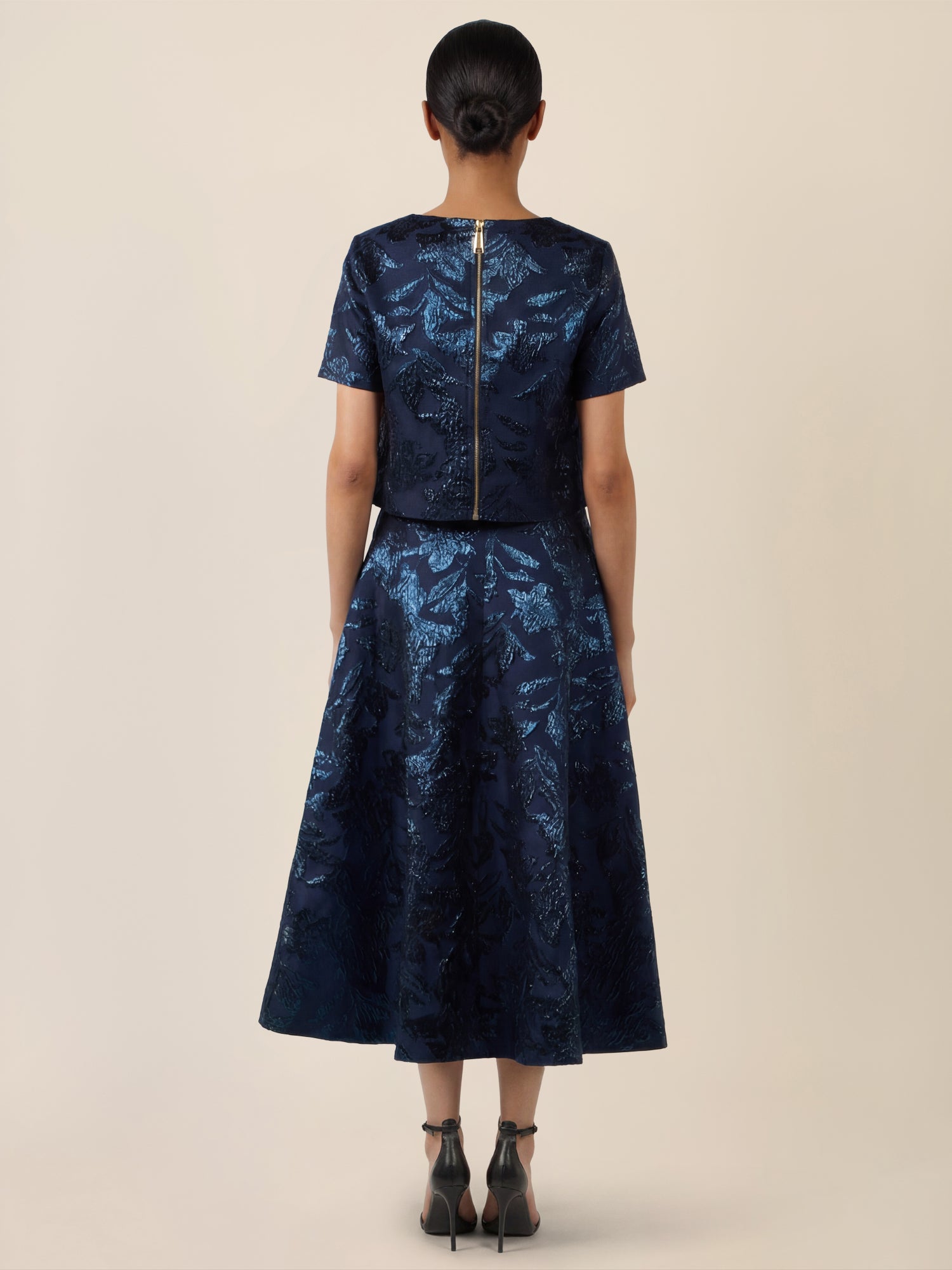 APART Jacquard-Top mit schimmerndem Strukturmotiv | nachtblau-metallic