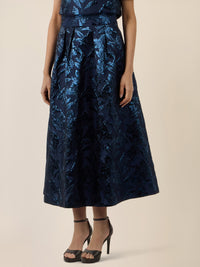 APART Eleganter Jacquard-Rock in A-Linie | nachtblau-metallic