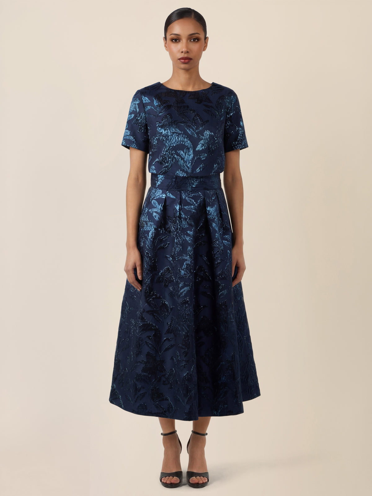 APART Eleganter Jacquard-Rock in A-Linie | nachtblau-metallic