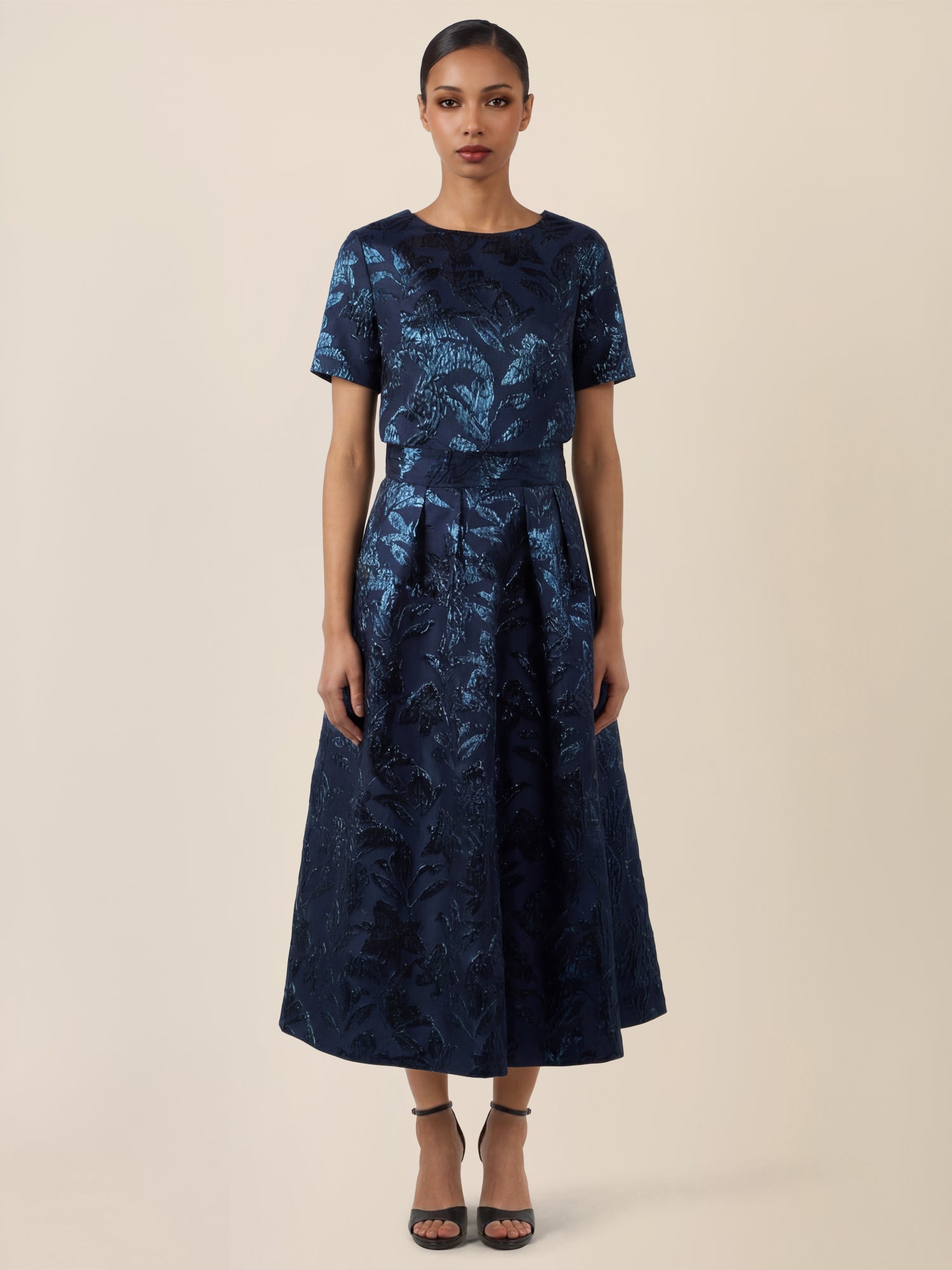 APART Eleganter Jacquard-Rock in A-Linie | nachtblau-metallic