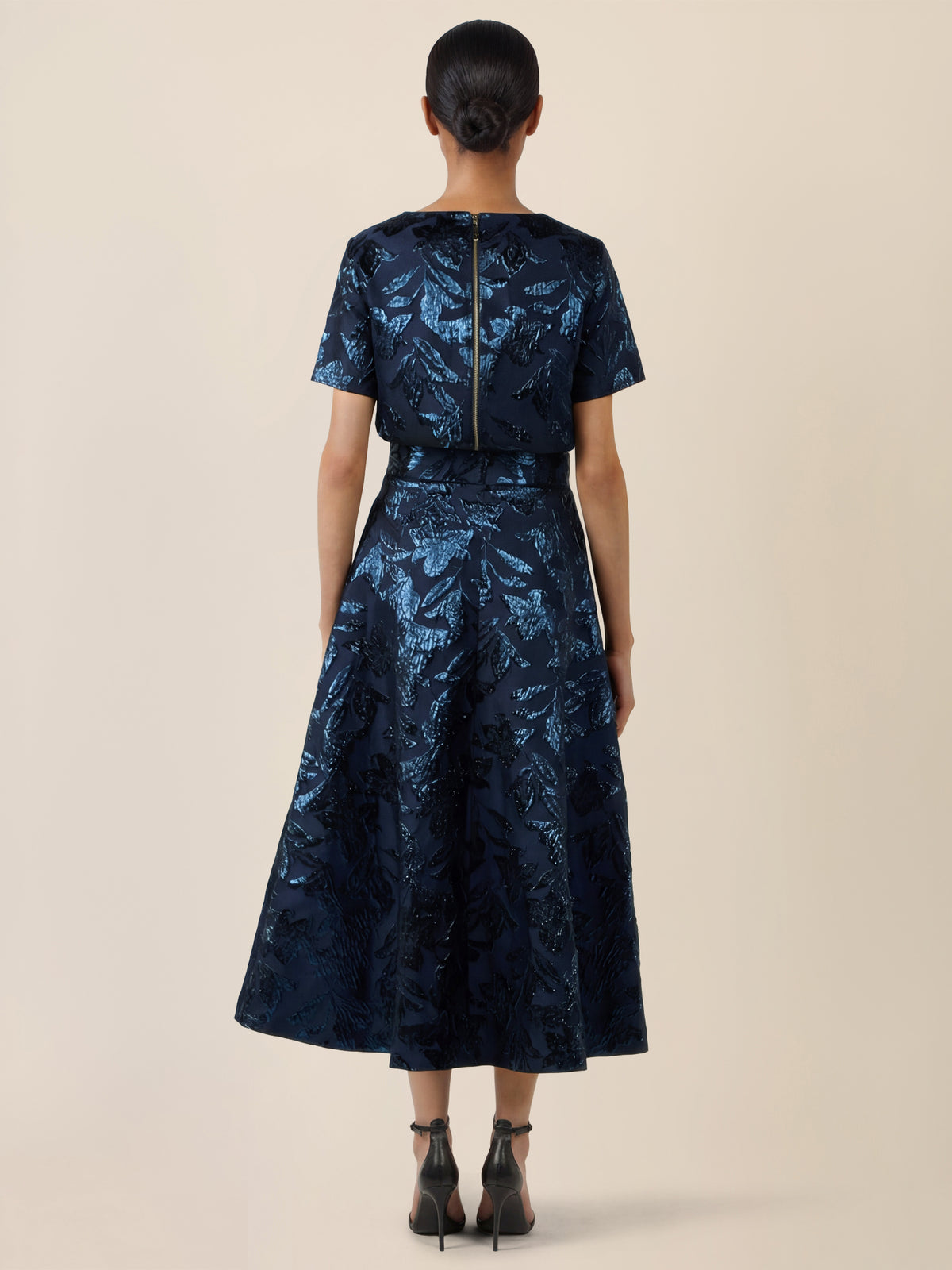 APART Eleganter Jacquard-Rock in A-Linie | nachtblau-metallic