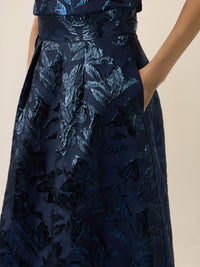 APART Eleganter Jacquard-Rock in A-Linie | nachtblau-metallic