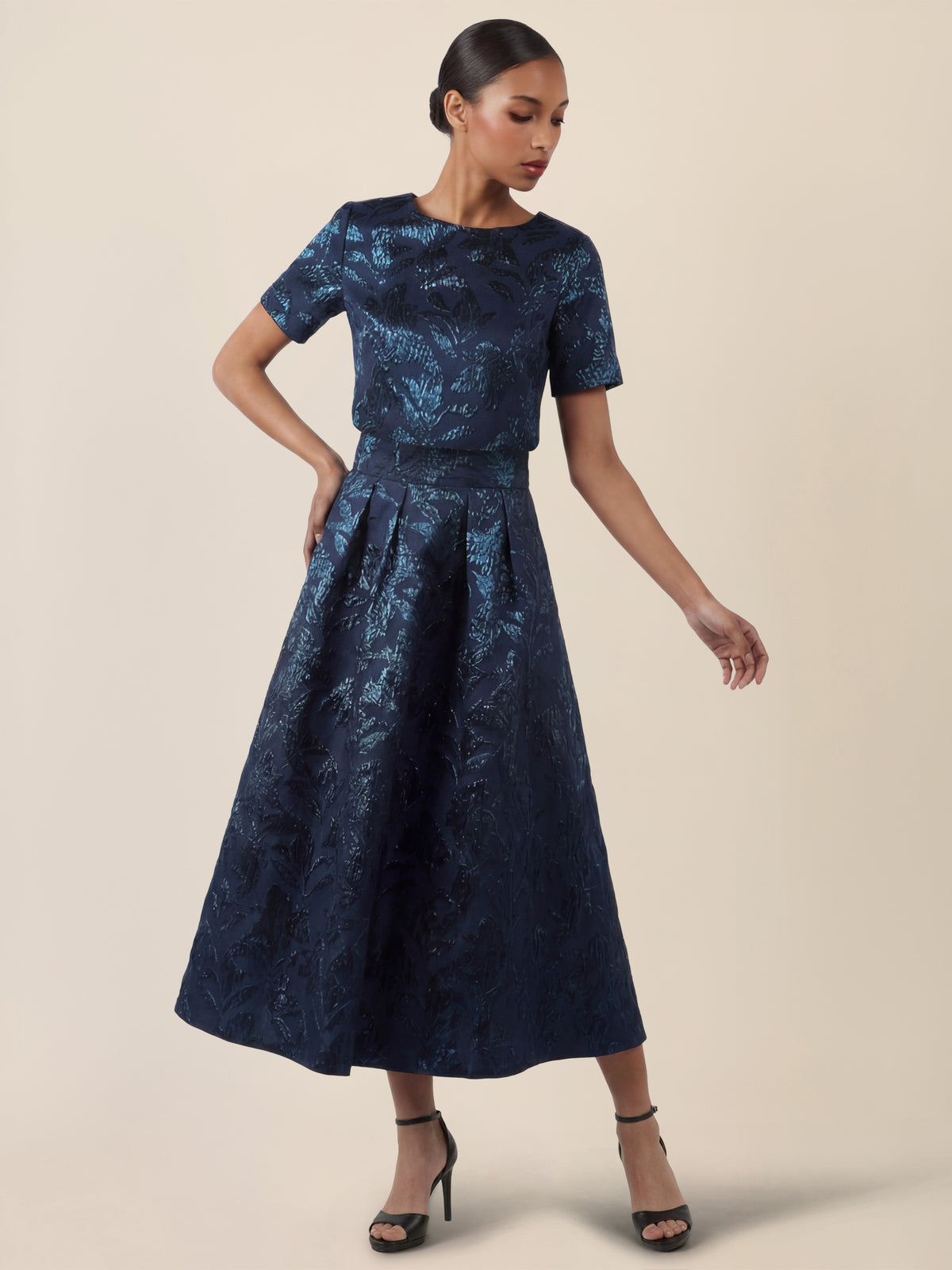 APART Eleganter Jacquard-Rock in A-Linie | nachtblau-metallic