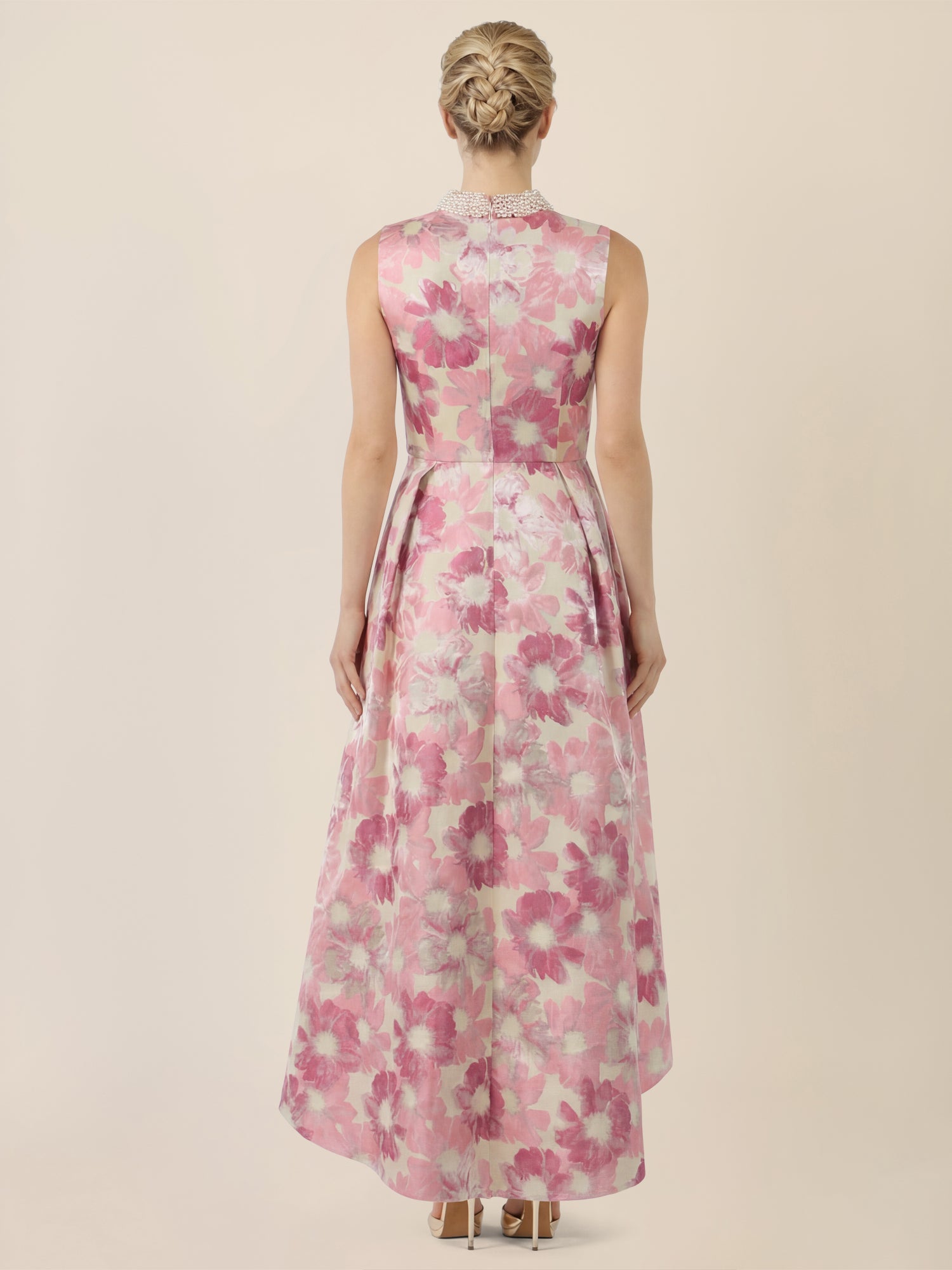 APART Midikleid mit Perlenkragen und Blütenjacquard | creme-rose