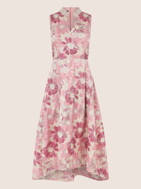 APART Midikleid mit Perlenkragen und Blütenjacquard | creme-rose