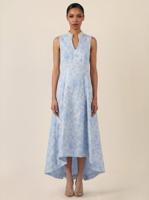 APART Ärmelloses Jacquardkleid mit Perlenkragen | hellblau image 1