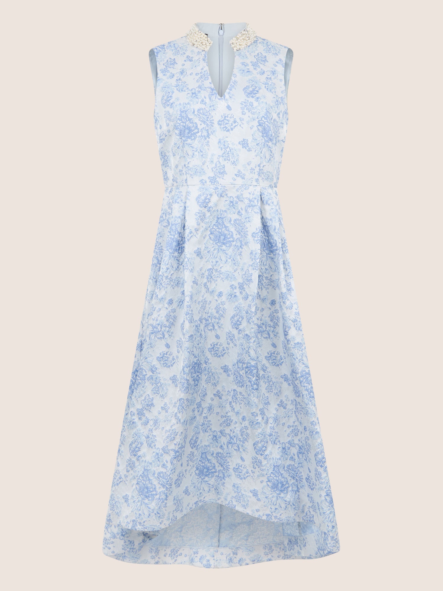 APART Ärmelloses Jacquardkleid mit Perlenkragen | hellblau