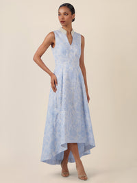 APART Ärmelloses Jacquardkleid mit Perlenkragen | hellblau