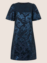 APART Kurzes Cocktailkleid mit Glanzmuster | nachtblau-metallic