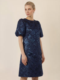 APART Kurzes Cocktailkleid mit Glanzmuster | nachtblau-metallic