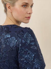 APART Kurzes Cocktailkleid mit Glanzmuster | nachtblau-metallic