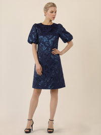 APART Kurzes Cocktailkleid mit Glanzmuster | nachtblau-metallic