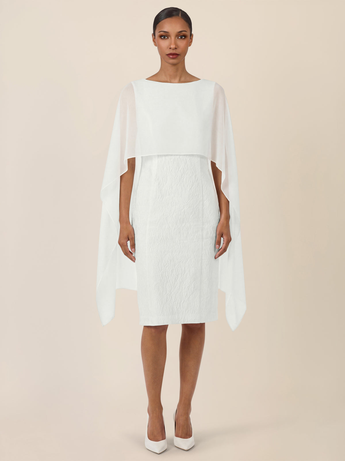 APART Elegantes Cloque Kleid mit Cape-Effekt | creme